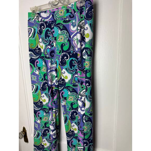 Jude Connally Trixxie Wide Leg Pants Green Purple Paisley Stretch XS Slinky Boho - Picture 2 of 8